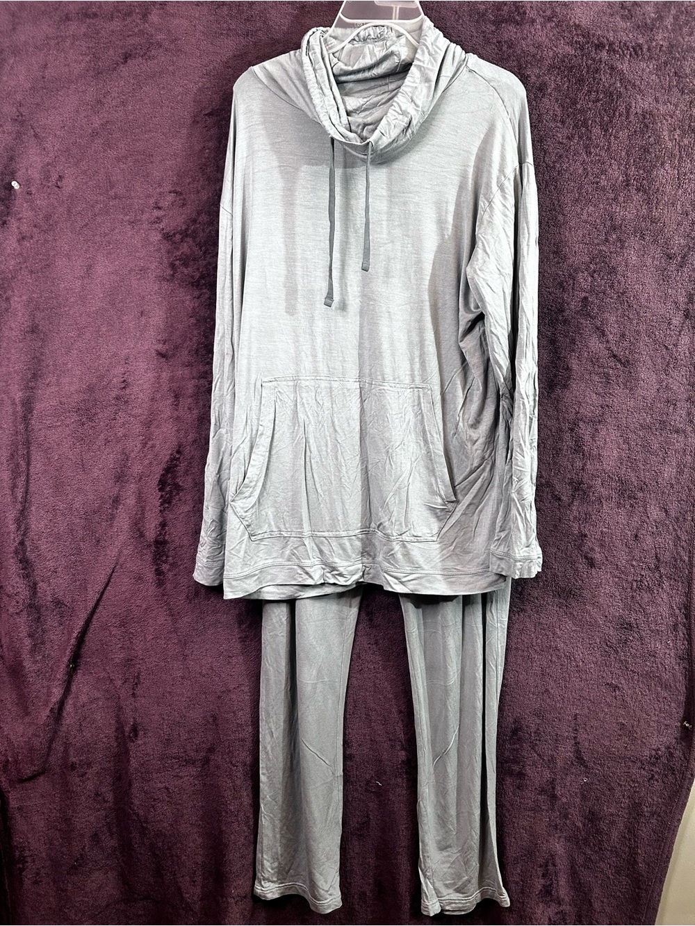 Relaxed Hooded Two-Piece Pajama Set - Light Gray
